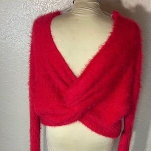 Women's Red Fuzzy Sweater